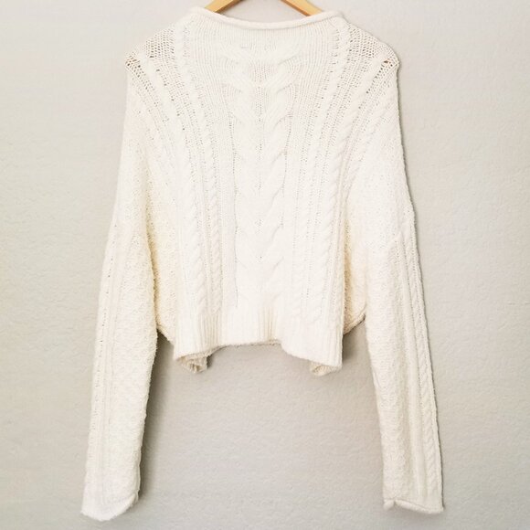 Anthropologie Pilcro Rolled Mock Neck Cable Knit Sweater Pullover, Ivory White S - Picture 8 of 16